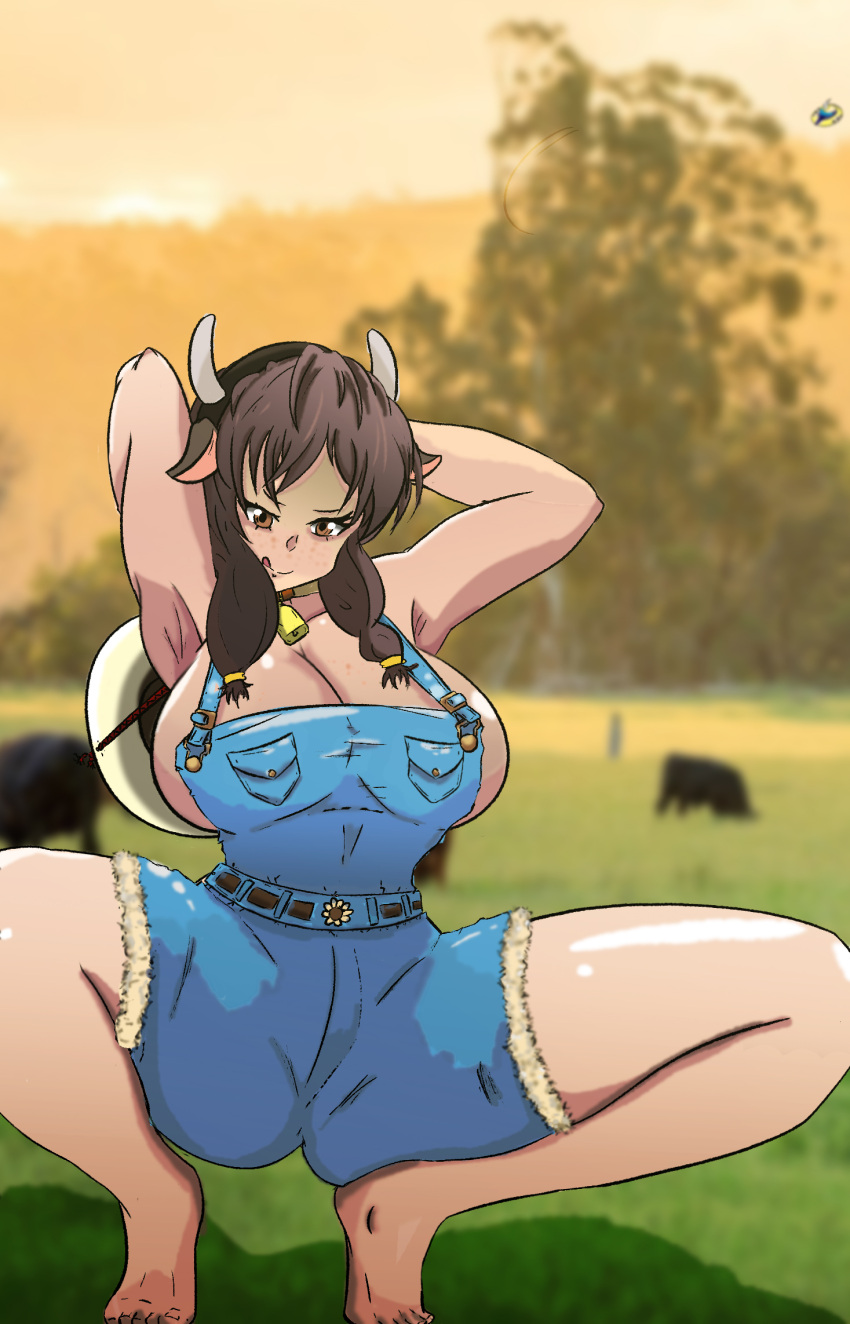 armpits arms_up bitchy breasts cow_girl farm farmgirl feet female female_only legs spread_legs sunflower thick_thighs toes tongue_out