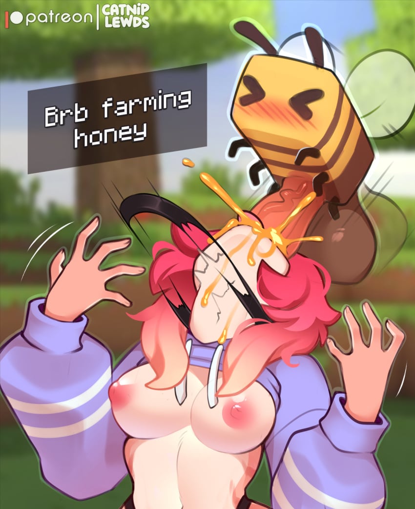 1girls bee bee_(minecraft) bestiality big_balls big_penis blowjob breasts bug bust_portrait catniplewds choker cumming cumming_honey deepthroat feline furry honey_(food) hoodie insect minecraft nipples small_but_hung snap_my_choker tongue tongue_out yumi_(catniplewds) zoophilia