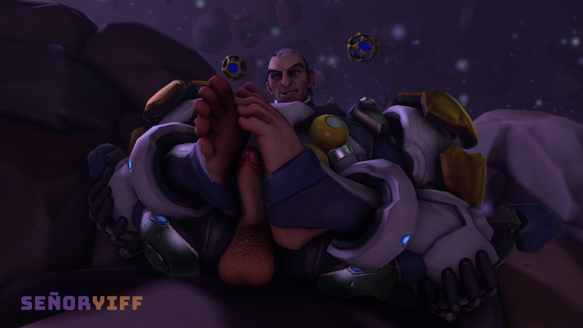 2boys 3d average_sized_penis dissenter3d feet feet_focus footjob male male_focus male_only overwatch penis sigma_(overwatch)