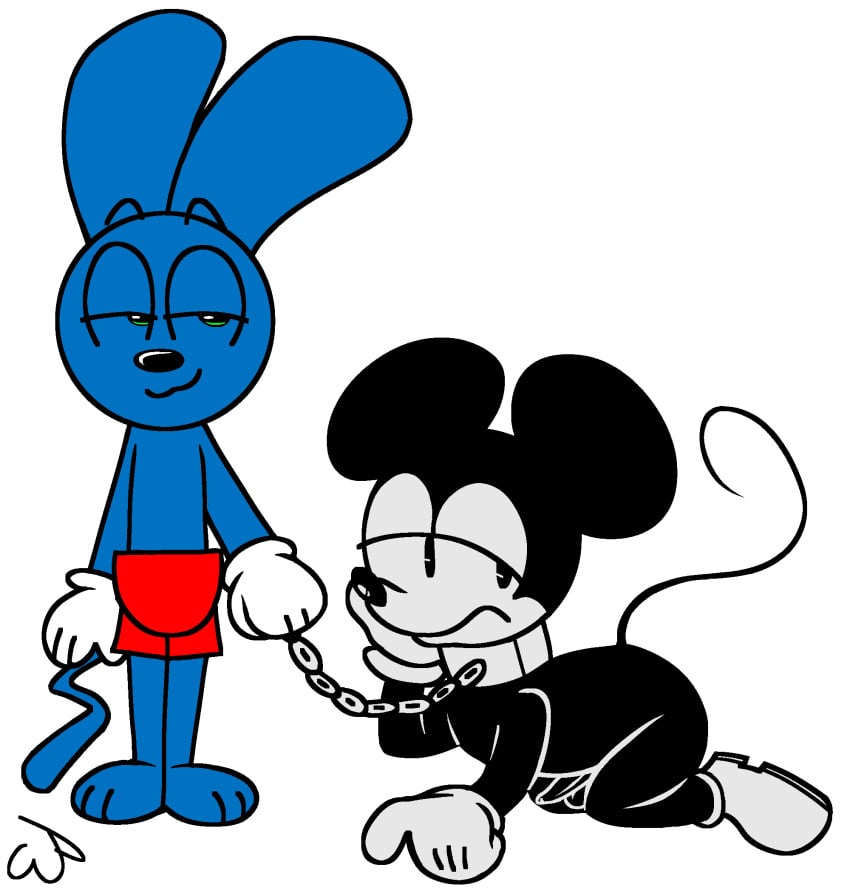 2boys anthro balls black_fur blue_fur cartoony chains clothed clothed_male_nude_male clothing crossover cute danno_cal_drawings digital_art digital_drawing_(artwork) digital_media_(artwork) fur gloves hi_res highres hybrid kappi0 lagomorph leash leporid loaltoff long_ears male male_only mammal mickey_mouse monkey mouse naked nude nude_male pants penis primate public_domain rabbit rat riggy_the_runkey rodent self_upload sex_slave slave smirk steamboat_willie tagme tail testicles watermark white_background white_gloves youtube