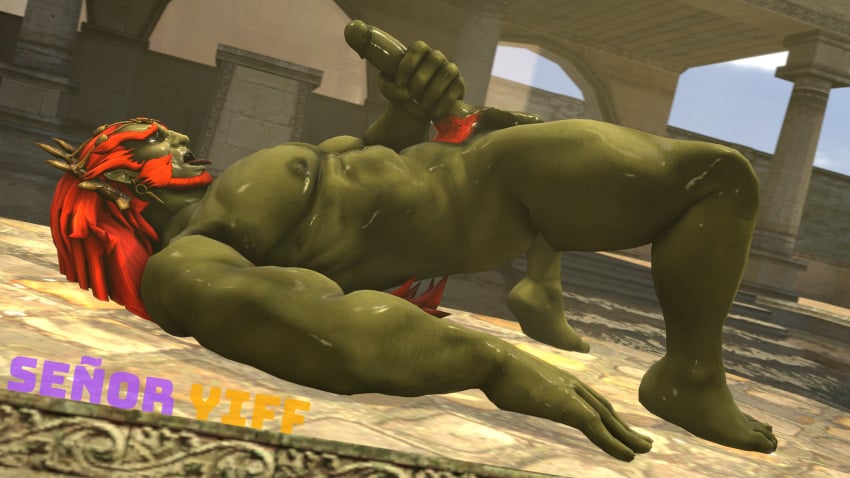 3d boner dissenter3d erection ganondorf ganondorf_(hyrule_warriors) hyrule_warriors male_focus male_only masturbation nude penis solo