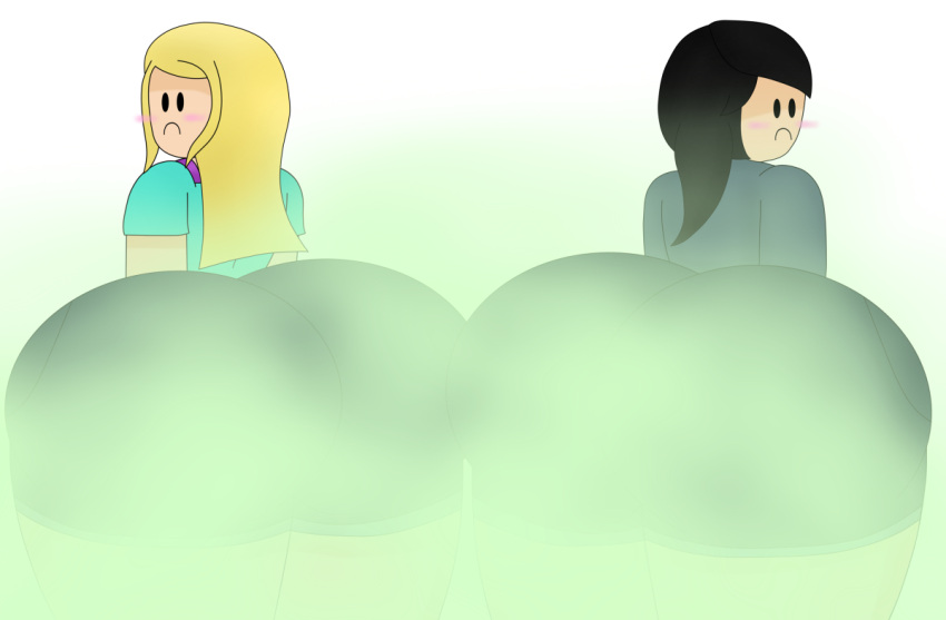 2girls big_ass big_butt black_eyes black_hair blush blushing enormous_ass enormous_butt fart fart_cloud farting frown huge_ass huge_butt legs maika88 massive_ass massive_butt multiple_girls noodle_hairpizza_girl_(roblox) roblox shorts standing tight_clothing yellow_hair