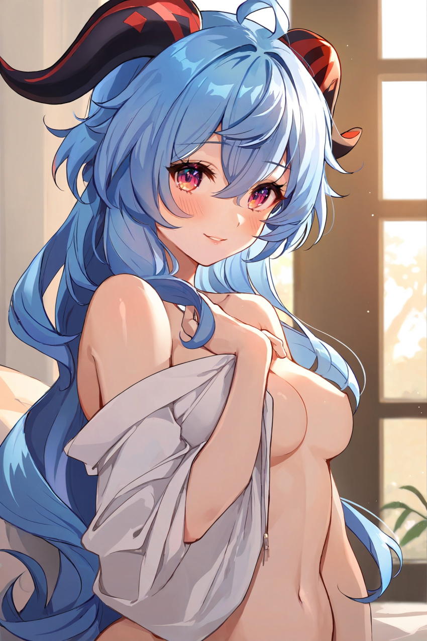 ai_generated atmosphere background blue_eyes blue_hair body breasts female feminine ganyu_(genshin_impact) genshin_impact jaybe naked nude smile solo solo_female solo_focus top water wet wet_body wet_skin yodayo