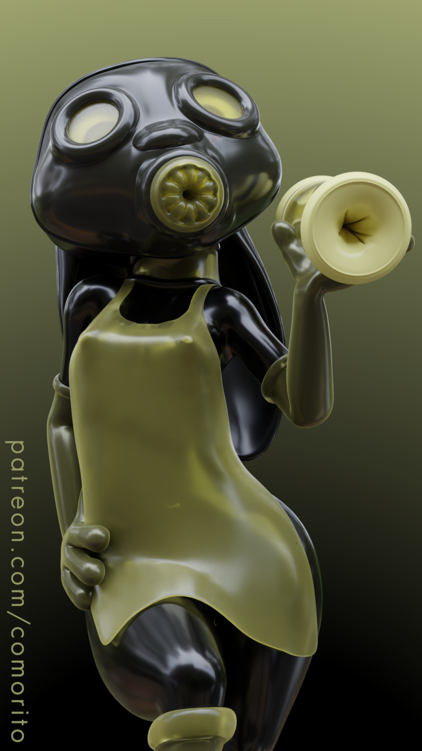 1girls 3d_(artwork) 9:16 anthro apron bodysuit boots clothing collar comorito digital_media_(artwork) disney female female_focus female_only fleshlight_gag fleshlight_mask footwear full_body_suit furry gas_mask gloves handwear hi_res judy_hopps latex latex_clothing latex_suit mask nipple_bulge onahole_gag png sex_toy shiny_clothes solo standing transparent_sex_toy zootopia