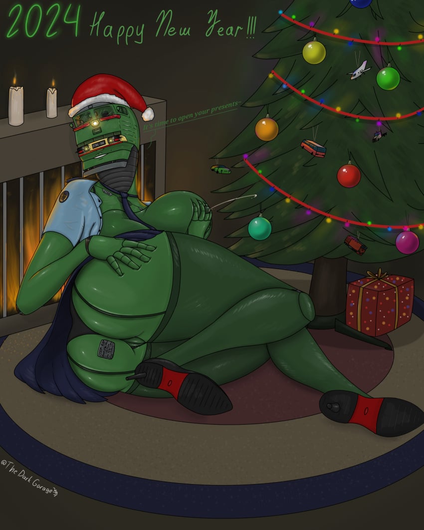 2024 absurd_res anthro ass big_butt bodily_fluids bottomwear breast_squish breasts butt_pose candle carpet christmas christmas_clothing christmas_decorations christmas_headwear christmas_tree clothing colored digital_drawing_(artwork) digital_media_(artwork) female fire footwear genital_fluids genitals glowing glowing_eyes hat headgear headwear hi_res high_heels holidays lactating legwear line_art living_machine living_train living_vehicle locomotive machine mature_anthro mature_female milk necktie new_year plant pose presenting projectile_lactation pussy pussy_juice santa_hat shaded skirt smile squish stockings text thedarkgarage thick_thighs train trainmorph tree uniform vehicle