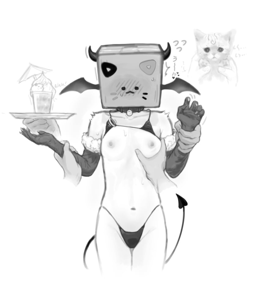 cat_collar crumb cuptoast cuptoastslut demon_girl demon_outfit drinks female fondling_breast hands horn noir.empty4 ring sketch small_breasts tagme tail topwear topwear_lift underwear waitress youtube