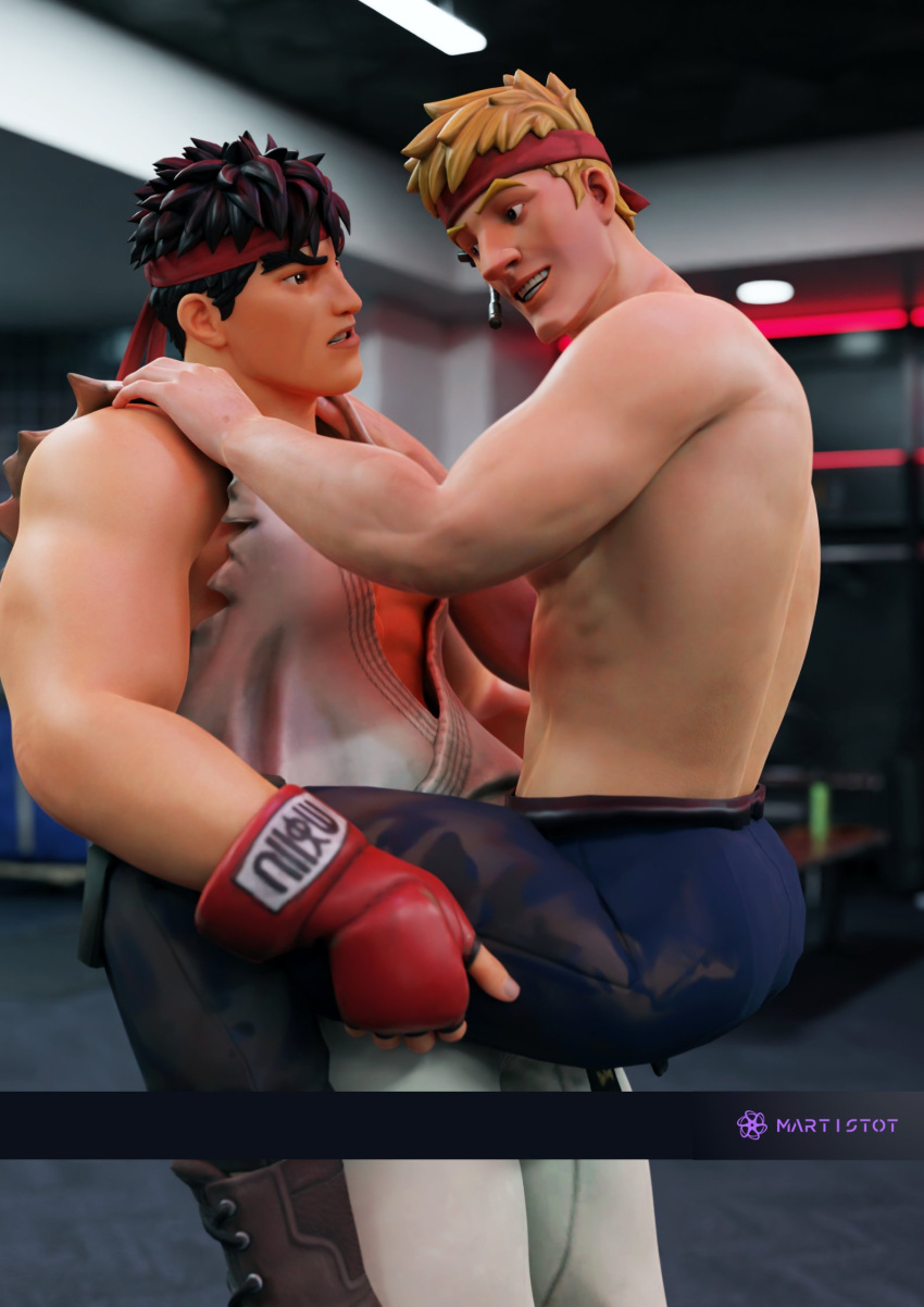 fortnite gay jonesy_(fortnite) lifting male_focus male_only martistot ryu_(street_fighter) street_fighter undressing wrestling_ring