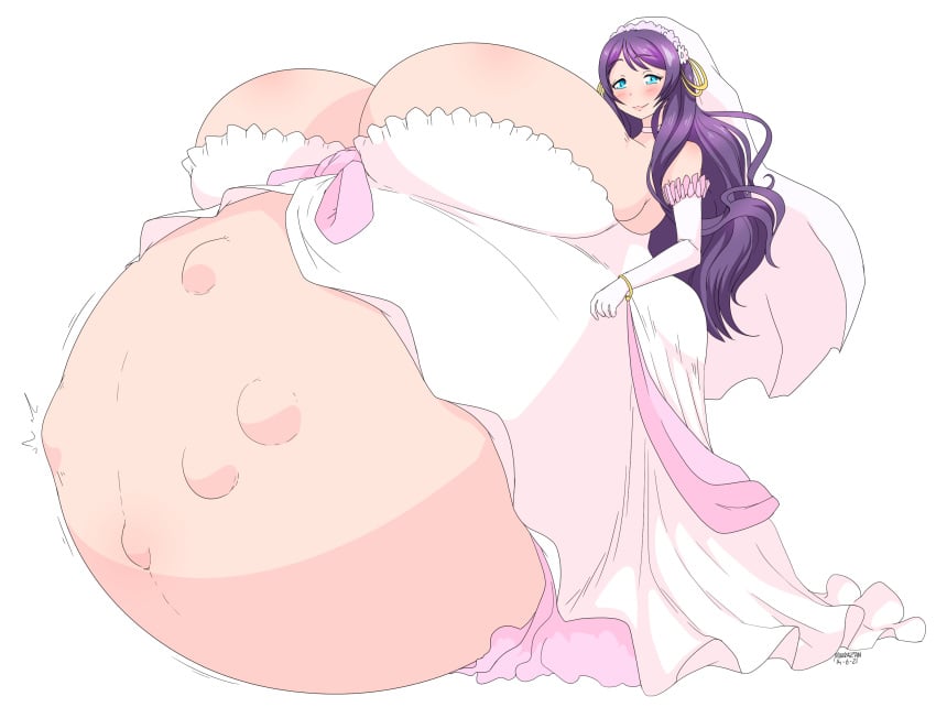 1girls breasts_bigger_than_head breasts_bigger_than_torso bride fetal_movement gigantic_breasts hyper hyper_breasts hyper_pregnancy love_live! marrazan massive_breasts pregnant ready_to_pop solo toujou_nozomi wedding_dress