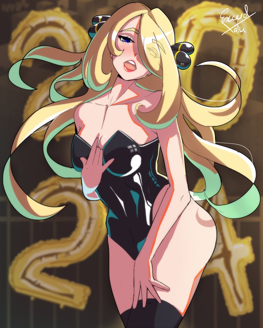 blonde_hair breasts cynthia_(pokemon) exceedxatu female female_only nintendo pokemon solo tagme