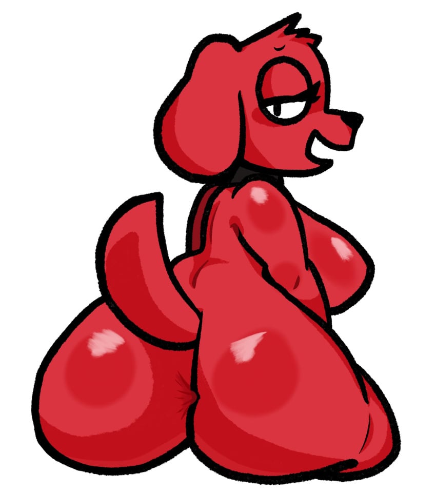 2023 anthro anus ass big_butt canid canine canis clifford_(red_dog) clifford_the_big_red_dog collar collar_only digital_drawing_(artwork) digital_media_(artwork) domestic_dog female hi_res lewdewott looking_at_viewer mammal narrowed_eyes nude open_mouth raised_tail red_body sitting solo tail thick_thighs