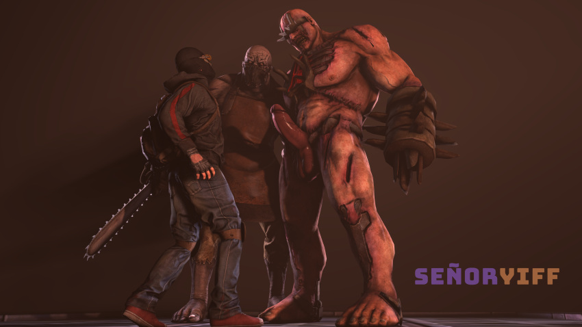 3boys beefy big_feet daddy dissenter3d full_body heavy_balls killing_floor_2 male_focus male_only manly masked_male monster penis size_difference tough_guy weapon