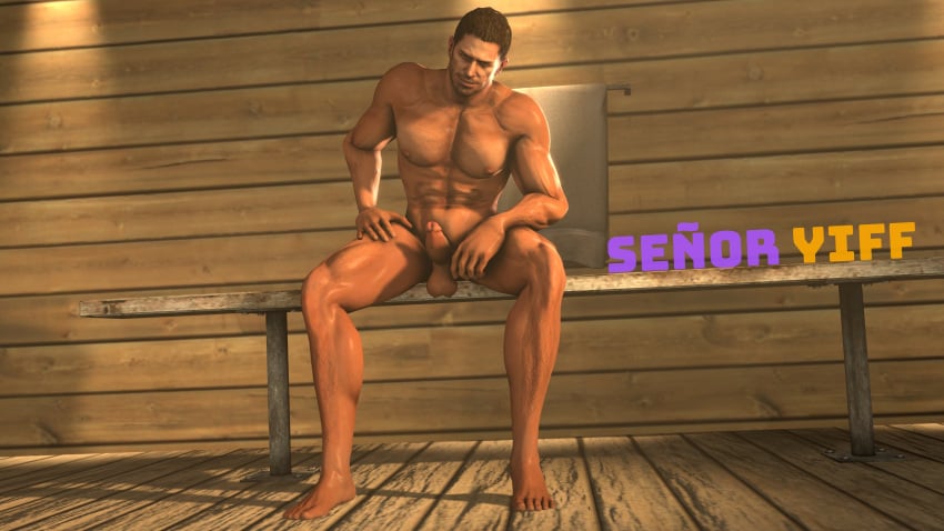 chris_redfield dissenter3d male_focus male_only nude resident_evil sauna sitting solo