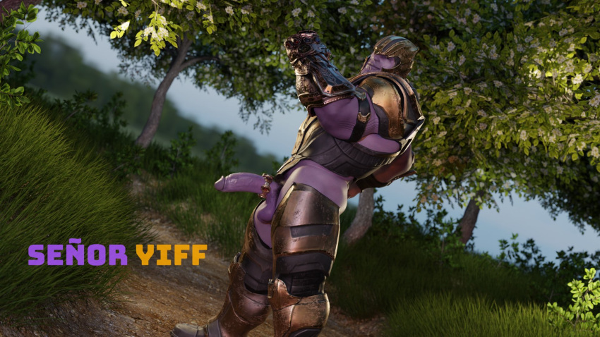 armor dissenter3d male_focus male_only marvel outdoors penis thanos undressing