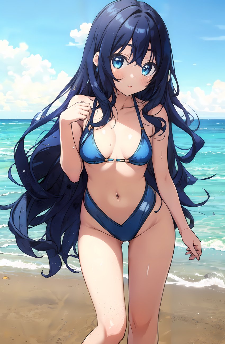 100_kanojo ai_generated beach blue_eyes blue_hair breasts cute female fluffy_hair girl kimi_no_koto_ga_dai_dai_dai_dai_daisuki_na_100-nin_no_kanojo long_hair petite small_breasts smaller_female solo stable_diffusion swimsuit the_100_girlfriends_who_really_really_really_really_really_love_you unstable_diffusion yoshimoto_shizuka