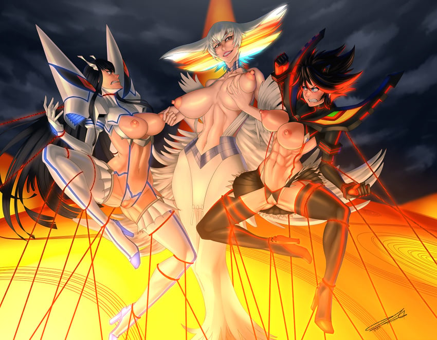 3girls abs areola bikini_armor black_hair blue_eyes bondage boots breast_fondling breast_grab breasts busty catfight cleavage erect_nipples female female_only high_heels junketsu kabos kill_la_kill kiryuuin_ragyou kiryuuin_satsuki large_breasts life_fiber life_fibers long_hair matoi_ryuuko midriff milf mother_and_daughter multicolored_hair multiple_girls nipples pussy rainbow_hair senketsu short_hair siblings silver_hair sisters thighhighs two_tone_hair uncensored voluptuous white_hair yuri