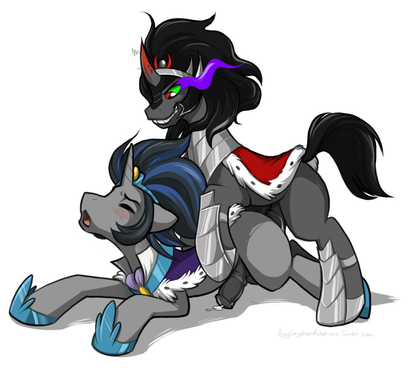 2014 black_hair blush crown cum equine erection friendship_is_magic fur furry furry_only gay hair horn horse keihound king king_sombra_(mlp) male male_only mammal my_little_pony open_mouth penetration penis pony royalty selfcest sex smile square_crossover teeth tongue unicorn