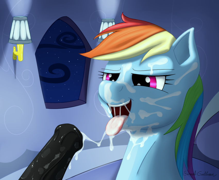 animal_genitalia cum cum_in_mouth cum_inside cum_on_face equine erection formal_gentleman friendship_is_magic hair horse horsecock mammal my_little_pony night penis pony rainbow_dash_(mlp) saliva straight_hair tongue tongue_out