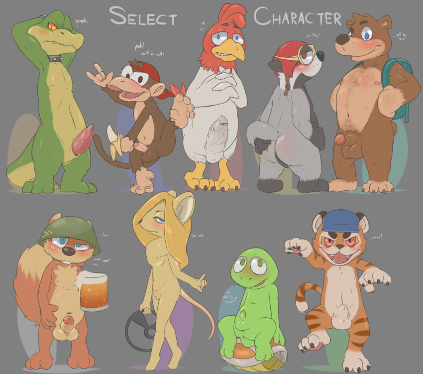 ! 1girls 8boys alcohol alligator animal_genitalia anthro armor armpits ass backpack badger bag bald balls banana banjo-kazooie banjo_(banjo-kazooie) barefoot beak bear beer beverage blush body_hair buckteeth bumper_(diddy_kong_racing) chubby claws collar conker conker's_bad_fur_day crossover cute dialog diddy_kong diddy_kong_racing donkey_kong_(series) drink drumstick_(diddy_kong_racing) drunk english_text erect_penis erection eyewear feline female food foreskin fruit fur genital_slit girly goggles hairy_chest half-closed_eyes hand_on_ass hat headgear helmet hollo_nut kremling krunch looking_at_viewer male male_chicken mammal monkey mouse musical_instrument mustelid navel nintendo nipples nude open_mouth pawpads paws penis pipsy presenting presenting_hindquarters primate raised_arm raised_leg reptile rodent scalie sharp_claws sharp_teeth sheath shell sitting size_difference slit smile spikes squirrel standing teeth text thick_penis tiger timber tiptup toe_claws tongue tongue_out turtle uncut vein veiny_penis video_games