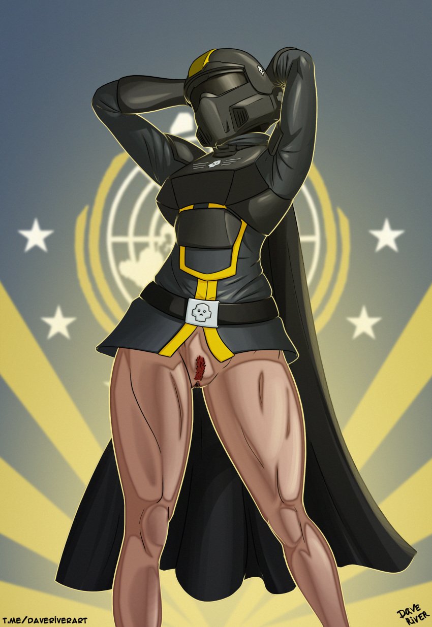 1girls abs big_breasts bottomless dave_river female hands_up helldivers helldivers_2 pubic_hair pussy self_upload