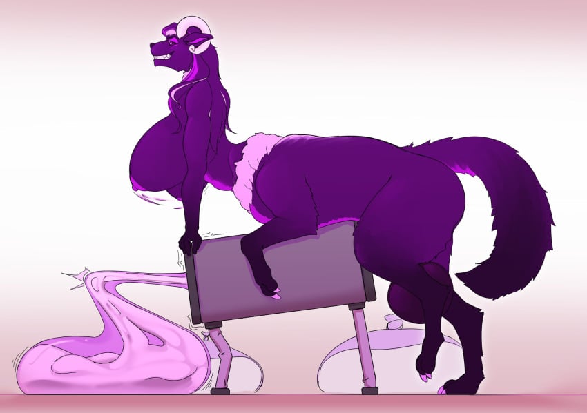 anthro balls big_balls big_breasts breasts breeding_mount canid canine canis condom demon filled_condom futanari genitals herm hi_res horn huge_balls huge_breasts hybrid hyper intersex mammal paws sexual_barrier_device shorl solo taur wolf