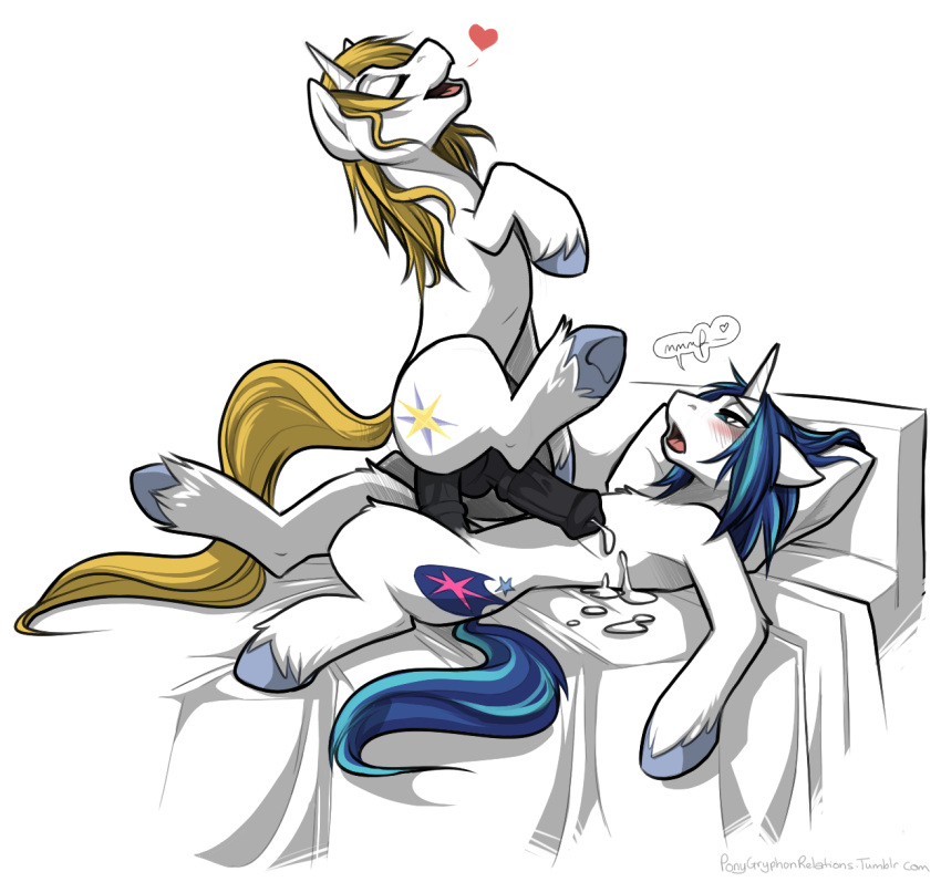 anal anal_sex balls bed blonde_hair blue_eyes blue_hair blush cowgirl_position cum cutie_mark equine feral friendship_is_magic fur gay hair heart horn keihound male mammal my_little_pony on_top penetration penis prince_blueblood_(mlp) shining_armor_(mlp) unicorn white_fur