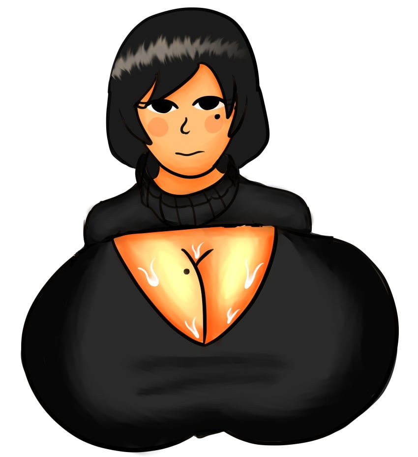 1girls ava_(gazoogaloo) black_hair blush boob_window cleavage female female_only huge_breasts hyper hyper_breasts looking_at_viewer mii mole mole_under_eye nintendo original_character tagme tan-skinned_female weaponizedpornography