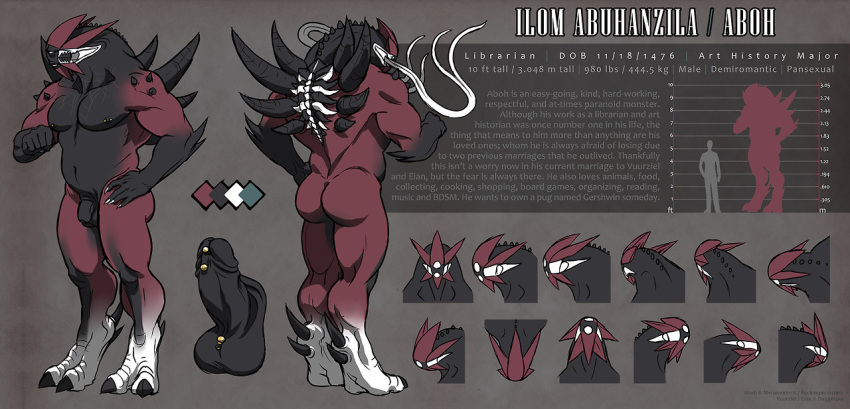 aboh balls daggerjaw erection horn male model_sheet monster penis piercing scar solo spikes tongue tongue_out