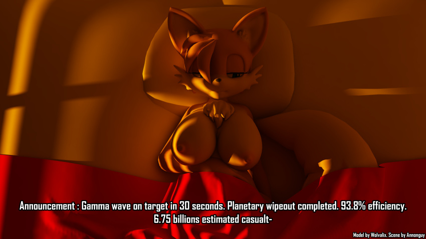 2014 3d annonguy anthro areola big_breasts breasts canine chest_tuft dialog eyelashes female fox fur hair hi_res mammal nipples nude rule_63 sega sonic_(series) tails tailsko text tuft video_games wolvalix