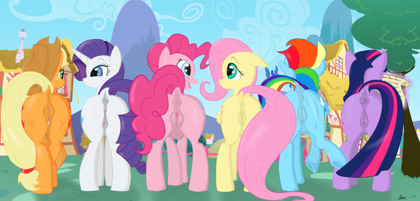 applejack_(mlp) ass bloss color crotchboobs cutie_mark earth_pony equine female female_only fluttershy_(mlp) friendship_is_magic fur hair hooves horn horse long_hair mammal mane_six_(mlp) multiple_females my_little_pony pegasus pinkie_pie_(mlp) pony presenting pussy rainbow_dash_(mlp) raised_tail rarity_(mlp) twilight_sparkle_(mlp) unicorn wings