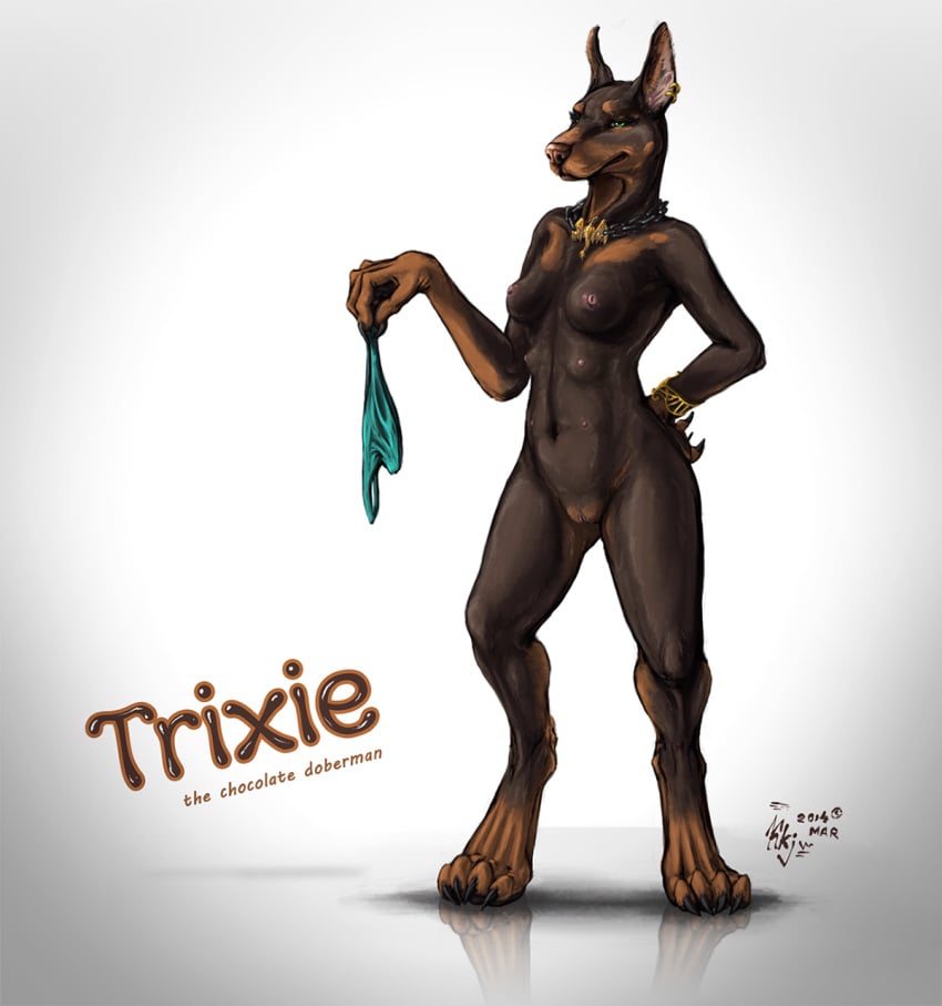 2014 anthro breasts canine chains doberman female fur furry jewelry karukuji mammal panties piercing pussy solo trixie underwear