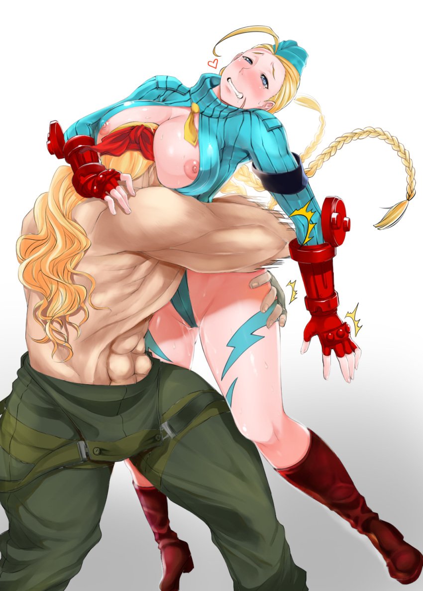 1boy 1girls abs ahoge alex_(street_fighter) alternate_costume blonde_hair blue_eyes braid breast_smother breasts cammy_white capcom female grin heart highres human large_breasts long_hair male nipples otzer pussy_juice smile straight street_fighter street_fighter_alpha street_fighter_alpha_2 street_fighter_alpha_3 street_fighter_iii street_fighter_iii:_3rd_strike street_fighter_iii_(series) street_fighter_v twin_braids very_long_hair