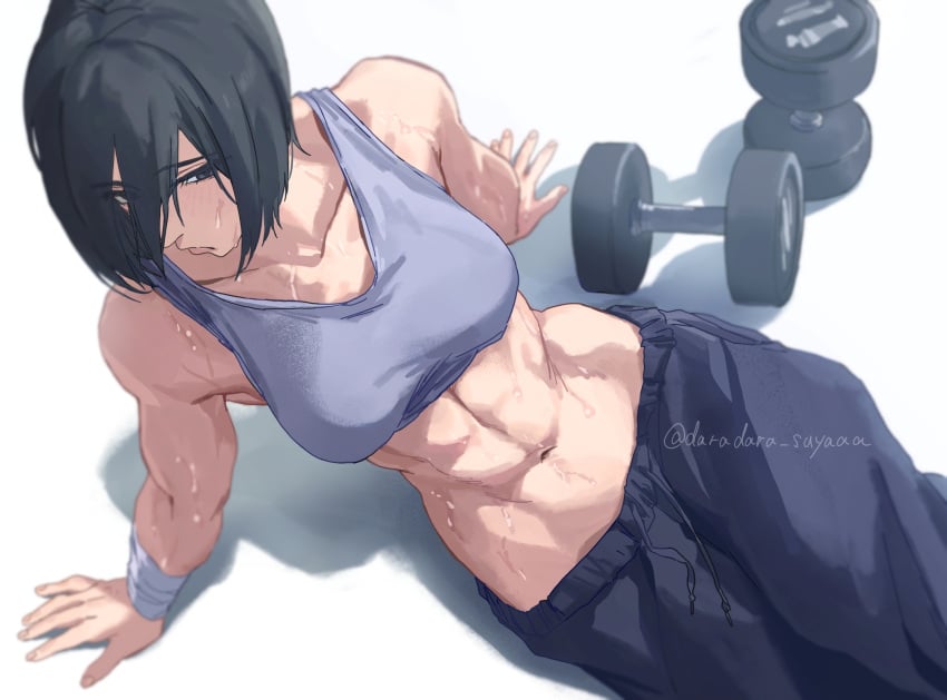 1girls abs asian asian_female attack_on_titan big_breasts black_hair busty daradara_suyaaa dark_hair dumbbell fit fit_female large_breasts light-skinned_female light_skin midriff mikasa_ackerman short_hair sweat sweating sweaty tagme tagme_(artist) tomboy tomboyish toned toned_female weights workout_clothes