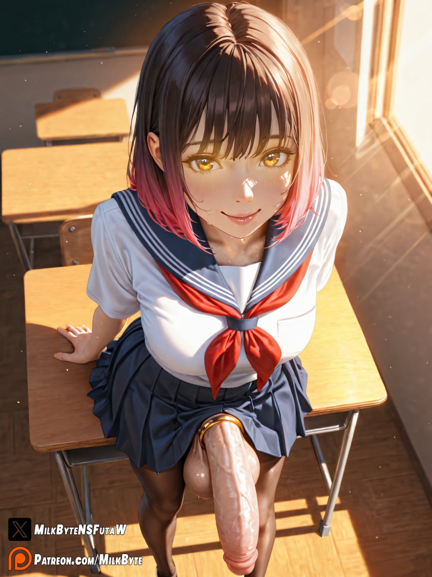 1futa ai_generated balls balls_under_clothes big_balls big_breasts big_penis black_hair black_skirt bottomless_skirt bra breast_bulge breasts brown_eyes bulge classroom dickgirl erect_nipples erection_under_clothes erection_under_skirt flaccid_penis freckles freckles_on_face from_above from_below front_view futa_only futanari genitals hi_res high-angle_view highres huge_balls huge_cock human human_only indoors intersex knees lifting_skirt light light-skinned_female light_skin milkbyte miniskirt mole nipple_bulge nipples_bulge patreon patreon_username penis penis_out penis_under_clothes penis_under_skirt perky_nipples presenting presenting_penis school school_uniform short_hair skirt skirt_lift solo stable_diffusion standing striped_skirt student testicles thick_thighs thighs tie twitter_username uncensored uniform url vein veins veiny_balls veiny_penis vertical_stripes white_shirt