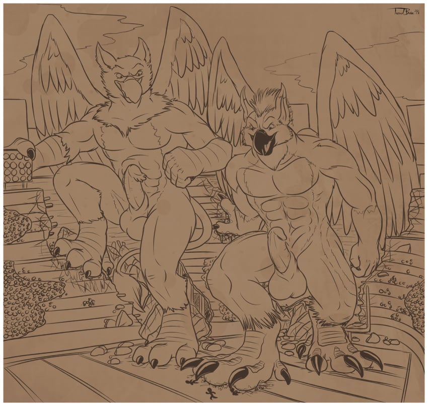 4_toes 5_fingers abs anthro avian balls beak building building_destruction carpo city claws crush destruction duo erection extreme_size_difference feathered_wings feathers feet finger_claws fingers foot_crush genitals gryphon humanoid_genitalia humanoid_penis macro macro_anthro macro_male male muscular muscular_anthro muscular_male mythological_avian mythological_creature mythology nude outside pawpads paws pecs penile penis pyronite(commissioner) rampage size_difference smile stadium stepped_on stomped stomping tail teaselbone toe_claws toes wings zulu
