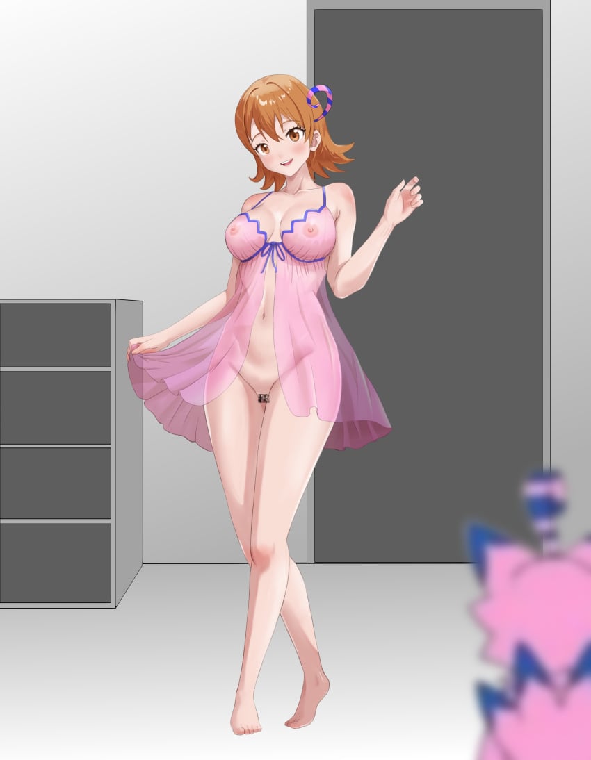 1girls babydoll barefoot biyomon biyomon_(cosplay) breasts censored digimon digimon_adventure digimon_adventure_tri. feet female hi_res highres light-skinned_female light_skin naked nipples nude nude_female omeka_gamma orange_hair short_hair sora_takenouchi toei_animation