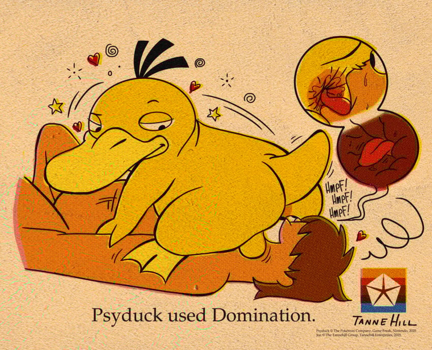2025 absurd_res anal anus artist_logo artist_name balls beak bodily_fluids copyright_symbol deep_rimming digital_media_(artwork) dominant dominant_male english_text feral game_freak generation_1_pokemon genitals hair hi_res hoosierman9911a human jon_(hoosierman9911a) logo male male/male male_penetrated male_penetrating male_penetrating_male mammal nintendo nude oral penetration pokemon pokemon_(species) psyduck rimming sex signature simple_background size_difference small_dom_big_sub symbol tail text yellow_body