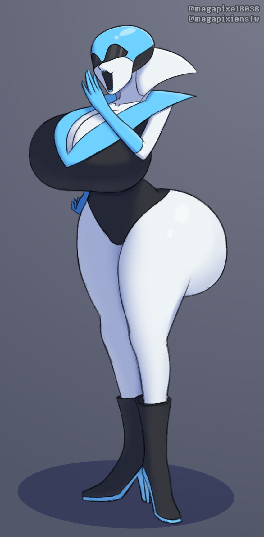 1girls alternate_breast_size android blue_lipstick deltarune female female_focus female_only fully_clothed huge_ass huge_breasts hyper_ass hyper_breasts laugh lipstick megapixel8036 megapixie queen_(deltarune) robot robot_girl thick_thighs