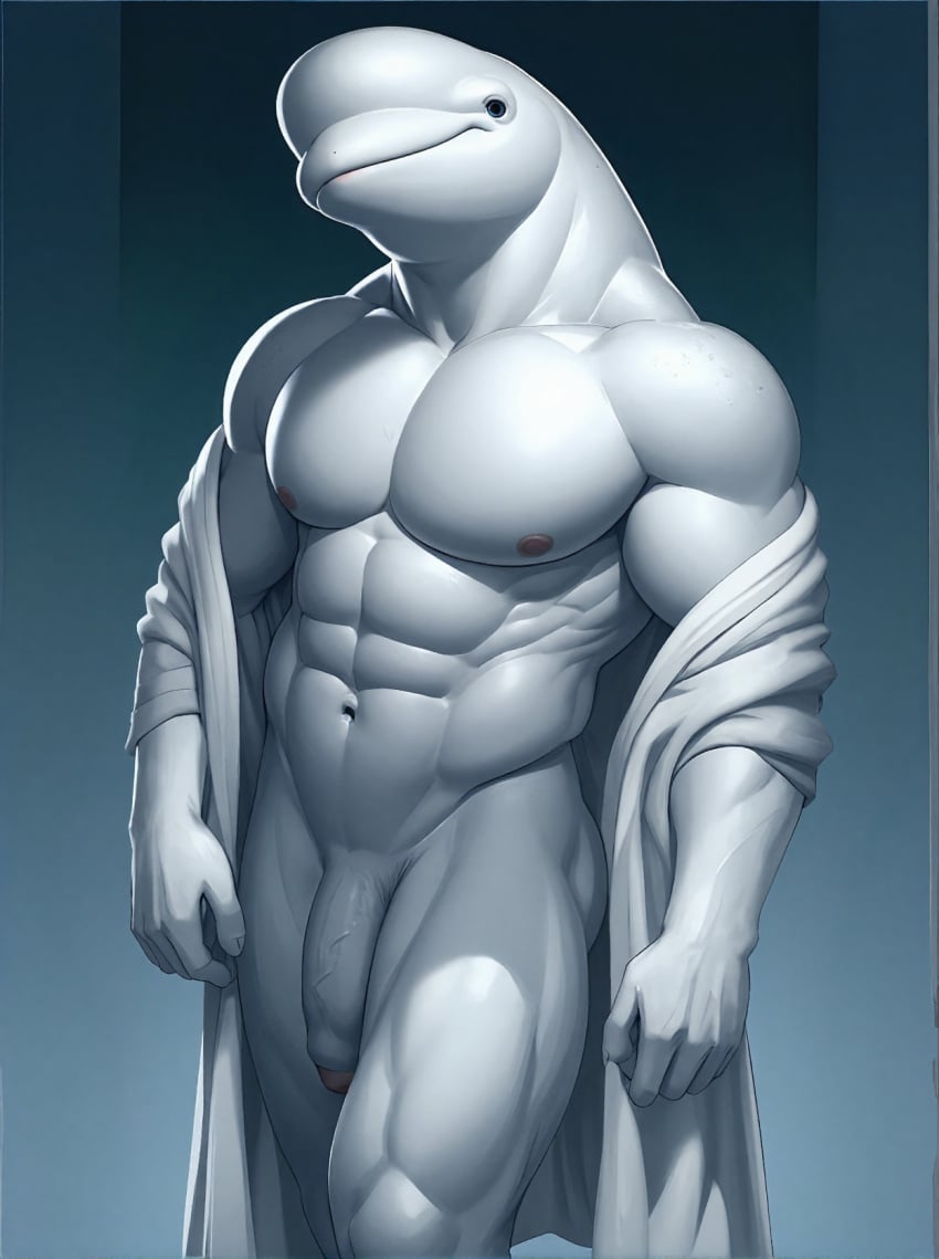 ai ai_generated anthro beluga bing_image_creator cetacean_penis clothing foreskin genitals grey_body male male_only muscular muscular_male navel penis robe solo solo_male stable_diffusion whale