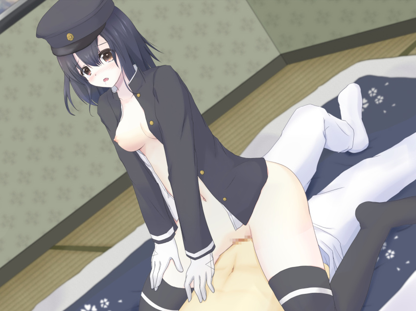 admiral_(kantai_collection) akitsu_maru_(kantai_collection) black_hair breasts gloves highres kantai_collection sex tagme thighhighs white_gloves