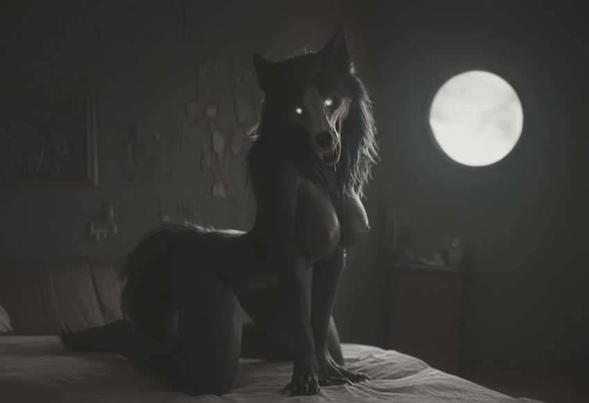 ai_generated anthro anthropomorphic beautiful bedroom big_breasts black_fur black_hair breasts breeding_request female fluffy_tail fur furry furry_only impregnation_request in_heat inviting_to_sex looking_at_viewer mal0 scp scp-1471 scp_foundation seductive seductive_look seductive_smile sexy sexy_body sexy_pose tits_out wet_pussy white_eyes wolf wolf_ears wolf_girl wolf_humanoid