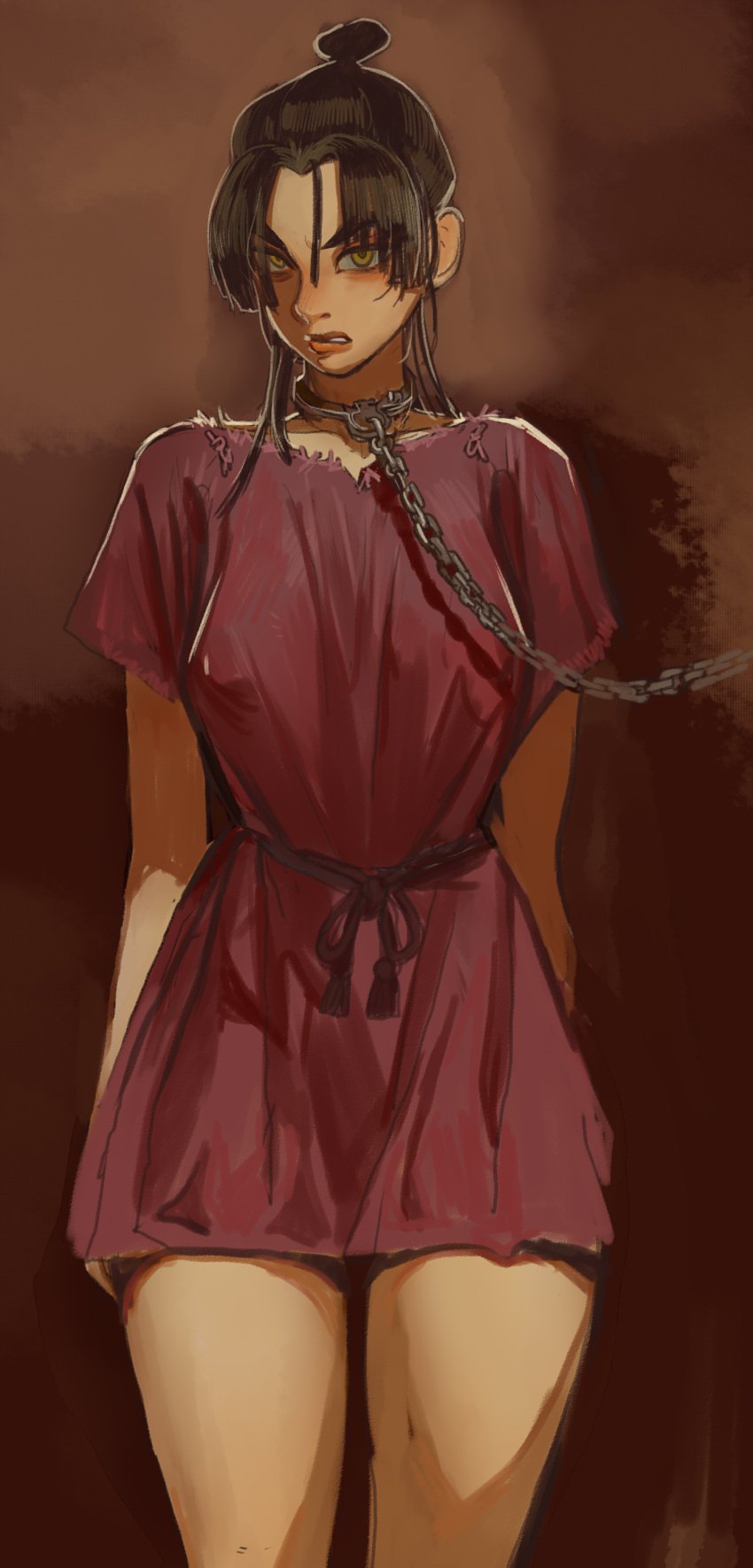 absurdres avatar_legends azula bad_link breasts captured chain_leash chains collar female highres humiliation leash mossacannibalis solo standing sweat