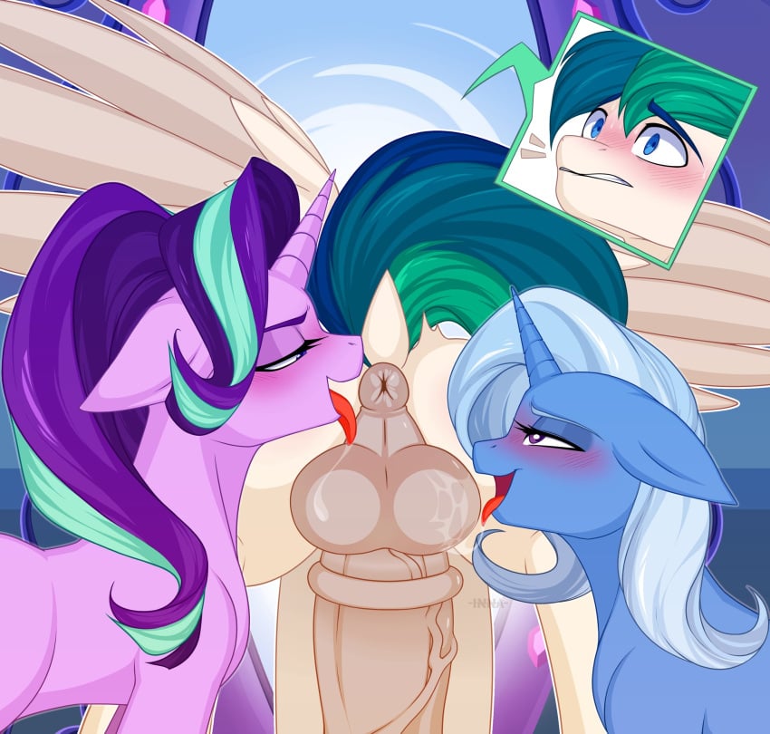 anus ass balls cand1tty fan_character female friendship_is_magic horsecock licking_ass licking_balls male mff_threesome my_little_pony penis pony starlight_glimmer_(mlp) tongue_out trixie_(mlp)