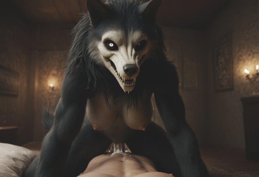 ai_generated anthro anthro_on_human anthropomorphic beautiful bedroom big_breasts black_fur black_hair breasts breeding_request cowgirl_position cum_in_pussy cumshot female fluffy_tail fur furry furry_only impregnated impregnation_request in_heat intercourse interspecies inviting_to_sex looking_at_viewer mal0 scp scp-1471 scp_foundation seductive seductive_look seductive_smile sexy sexy_body sexy_pose tits_out wet_pussy white_eyes wolf wolf_ears wolf_girl wolf_humanoid