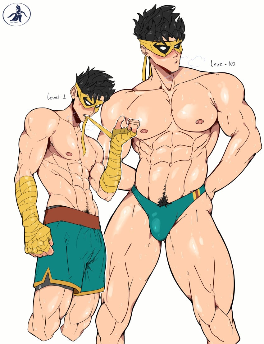 1boy 2025 abs absurd_res arm_wraps belly_button big_muscles black_hair blue_shorts blue_underwear bulge eye_mask glistening glistening_body hi_res human iron_fist iron_fist_(marvel_rivals) lin_lie male male_only marvel marvel_comics marvel_rivals mask masked masked_male muscular muscular_human muscular_male navel nipples pecs pubic_hair shorts solo teeth topless underwear yasei_art