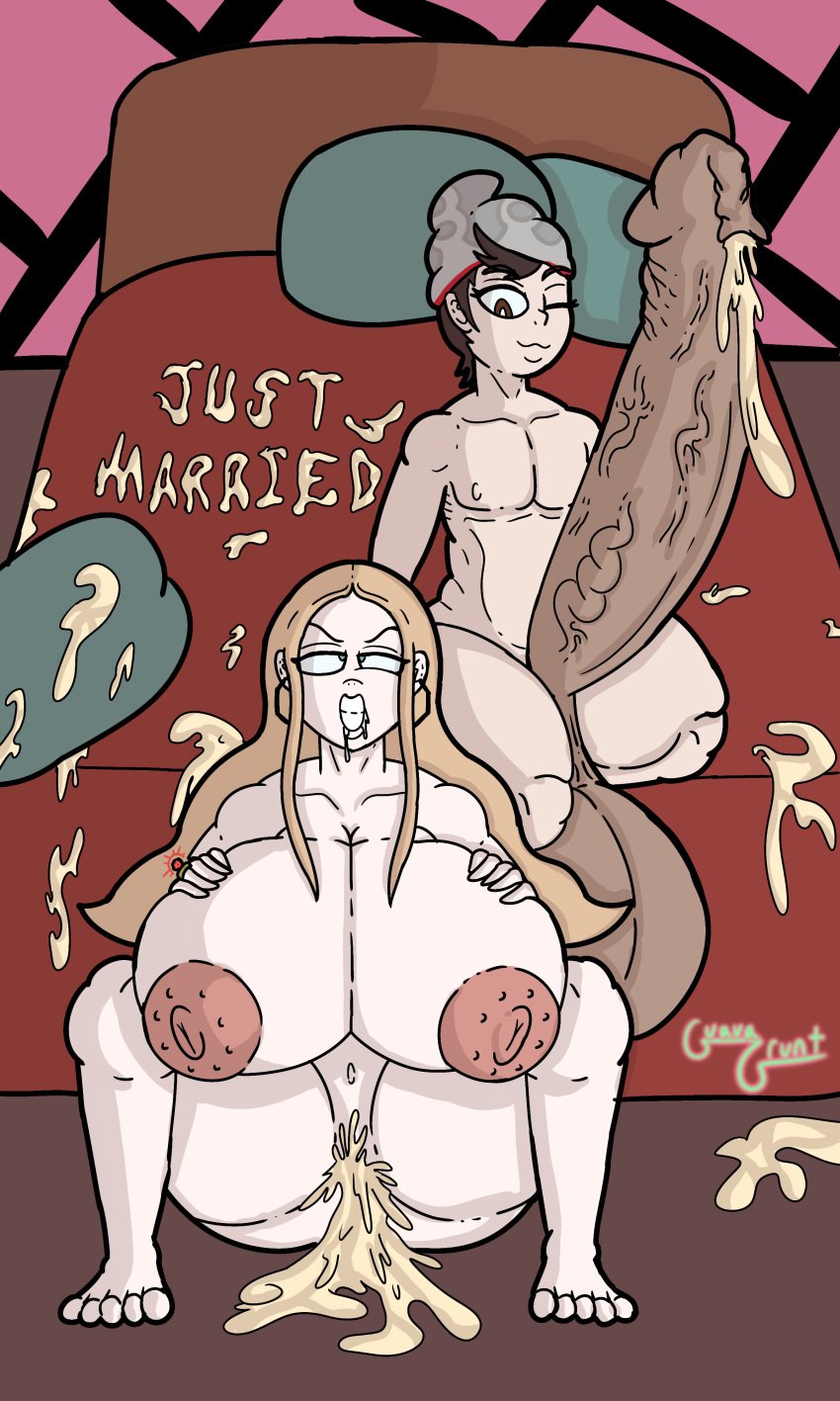 1boy 1boy1girl 1girls 2d after_sex ahe_gao areolae balls beanie bed bedroom big_ass big_balls big_breasts big_penis blonde_female breasts brown_eyes brown_hair cross_eyed cum cum_on_bed cum_on_pillow dripping_cum drooling earring earrings female foreskin gritted_teeth guavagrunt honeymoon huge_ass huge_balls huge_breasts huge_cock indoors long_foreskin looking_at_another looking_at_partner male nipples nude nude_female oleana_(pokemon) on_bed orgasm_face penis pillow pokemon pokemon_ss ring smile squatting straight thick_thighs thighs uncircumcised veiny_penis victor_(pokemon) wall wedding_ring