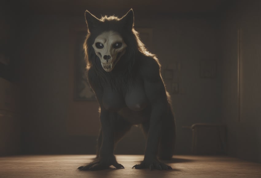 ai_generated anthro anthropomorphic beautiful bedroom big_breasts black_fur black_hair breasts breeding_request female fluffy_tail fur furry furry_only impregnation_request in_heat inviting_to_sex looking_at_viewer mal0 scp scp-1471 scp_foundation seductive seductive_look seductive_smile sexy sexy_body sexy_pose tits_out wet_pussy white_eyes wolf wolf_ears wolf_girl wolf_humanoid