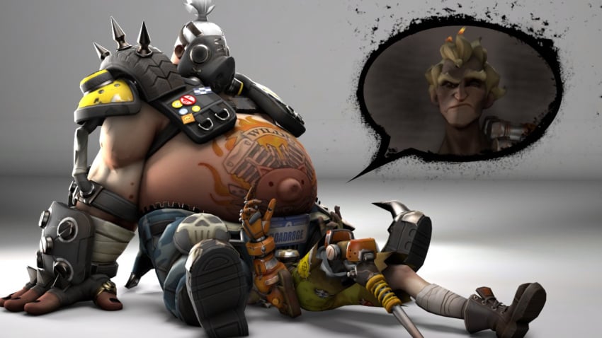 ass big_dom_small_sub butt_crush clothed domination facesitting fat gay hog humiliation junkrat male overwatch overweight pyro_enthusiast roadhog sitting_on_face size_difference small_sub_big_dom smothering smothering_ass yaoi