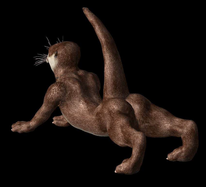 1boy 2014 anthro ass balls fur jay male male_only mammal mustelid nude otter piercing plain_background solo