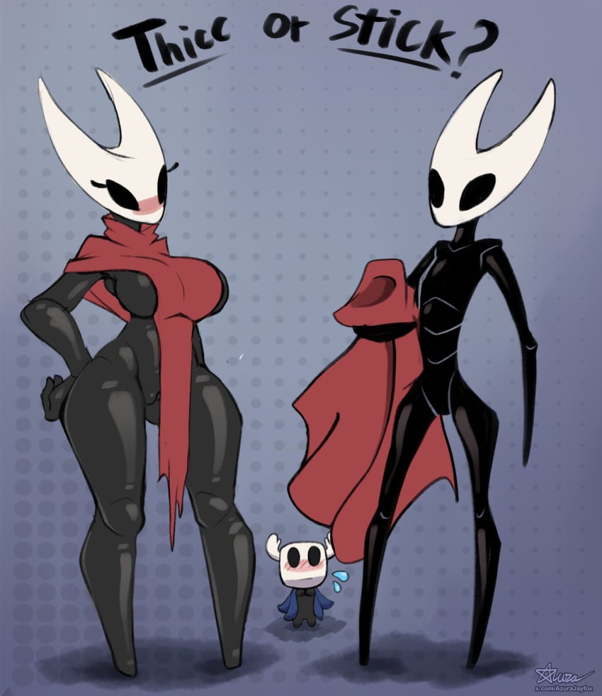 anthro azura_inalis biped blush breasts clothing duo eyelashes female fingers genitals hi_res hollow_eyes hollow_knight hornet_(hollow_knight) pussy question_mark shadow simple_background slim standing team_cherry text vessel_(species) white_body