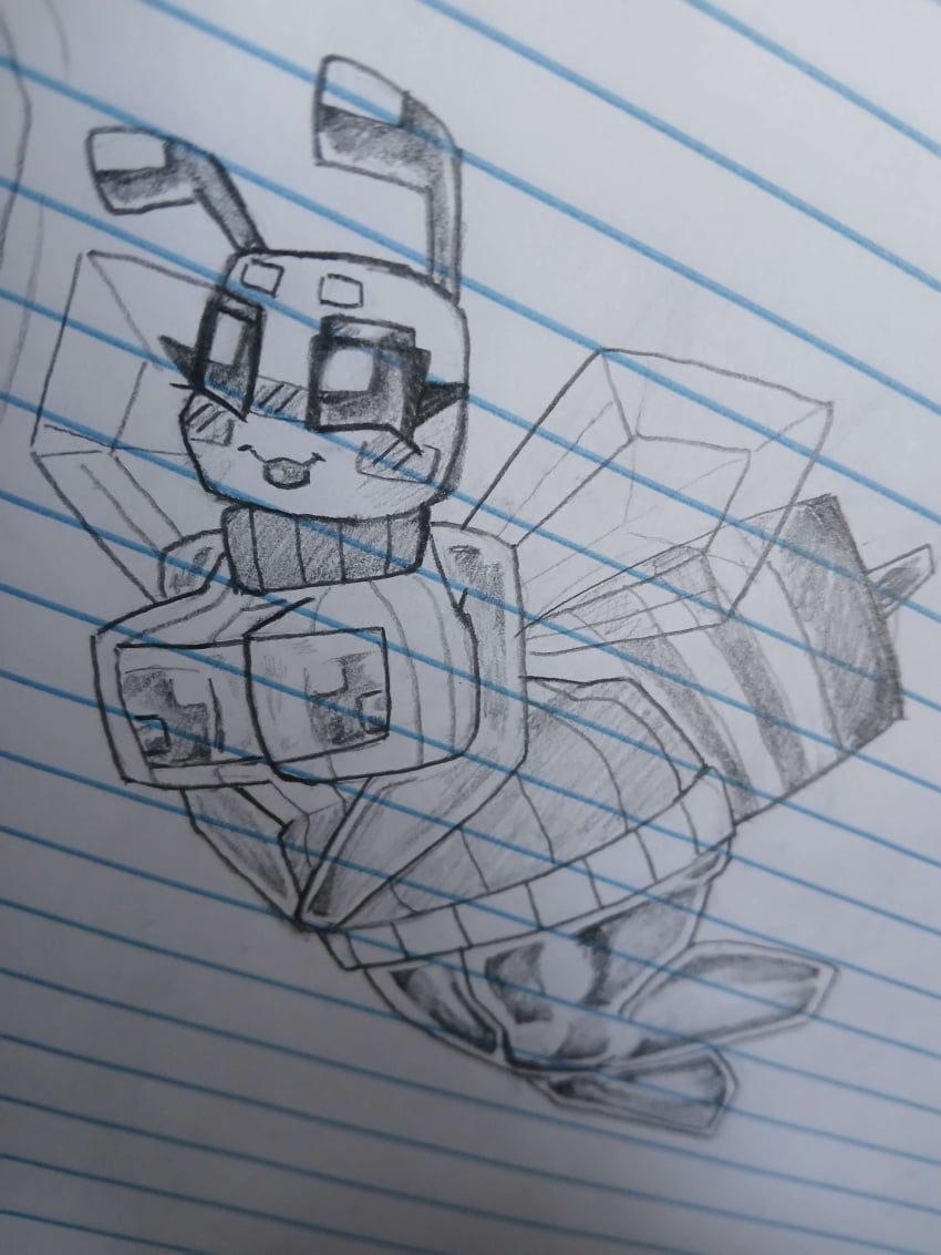 absurd_res antennae_(anatomy) arthropod arthropod_abdomen asmodite bee bee_(minecraft) blocky breasts clothing female hi_res hymenopteran insects microsoft minecraft mojang solo stinger sweater topwear traditional_media_(artwork) xbox_game_studios